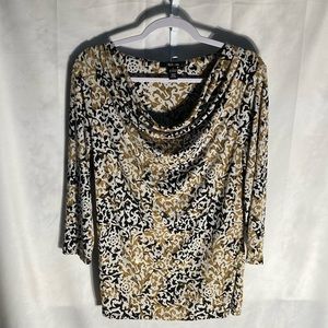 37-14 STYLE & CO. white black tan sequin slouch neck top L